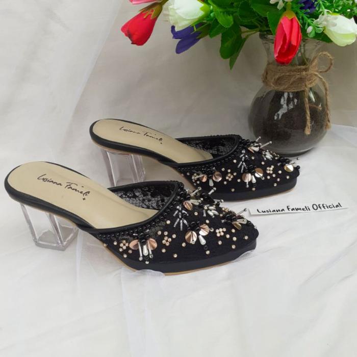 Gambar DEL_LUNA l heels sepatu payet wanita luxury platfoam shoes wedding - Hitam dari lusianafamelistore undefined Tokopedia