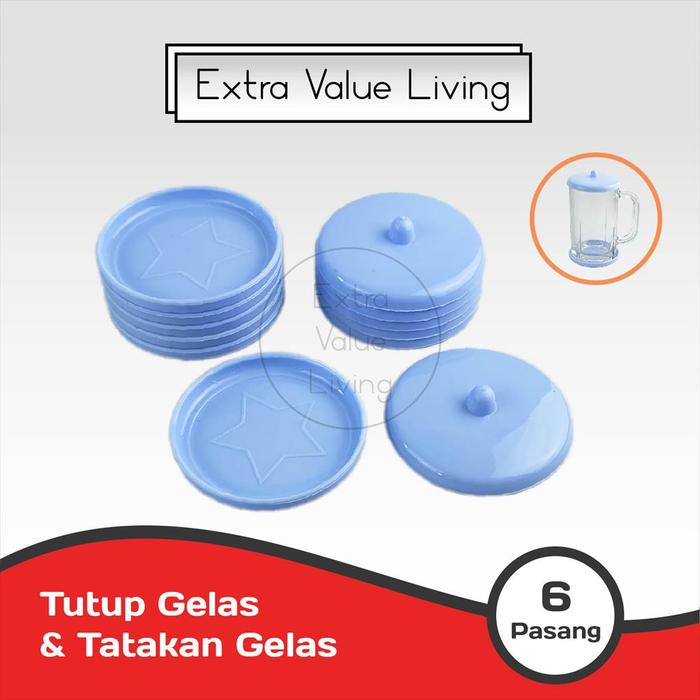 Gambar YOSHIKAWA Tutup Tatak Gelas Set 6 Pasang 8 CM Plastik T-080 - BIRU dari Extra Value Living undefined Tokopedia