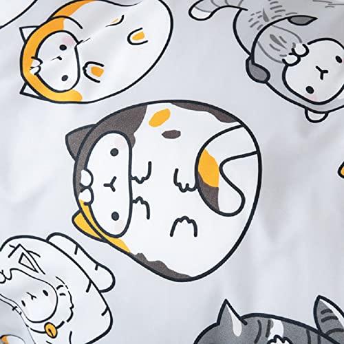 Gambar Cat Duvet Cover Queen, Yellow and Grey Cute Cartoon Cat Bedding Set dari Home and Kitchen USA undefined Tokopedia