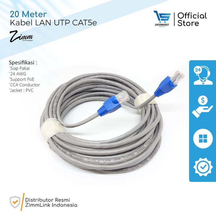 Gambar ARS40 - Kabel LAN RJ45 Networking UTP Cat 5e 20 Meter dengan CCA Cat5e dari AurorapShop undefined Tokopedia