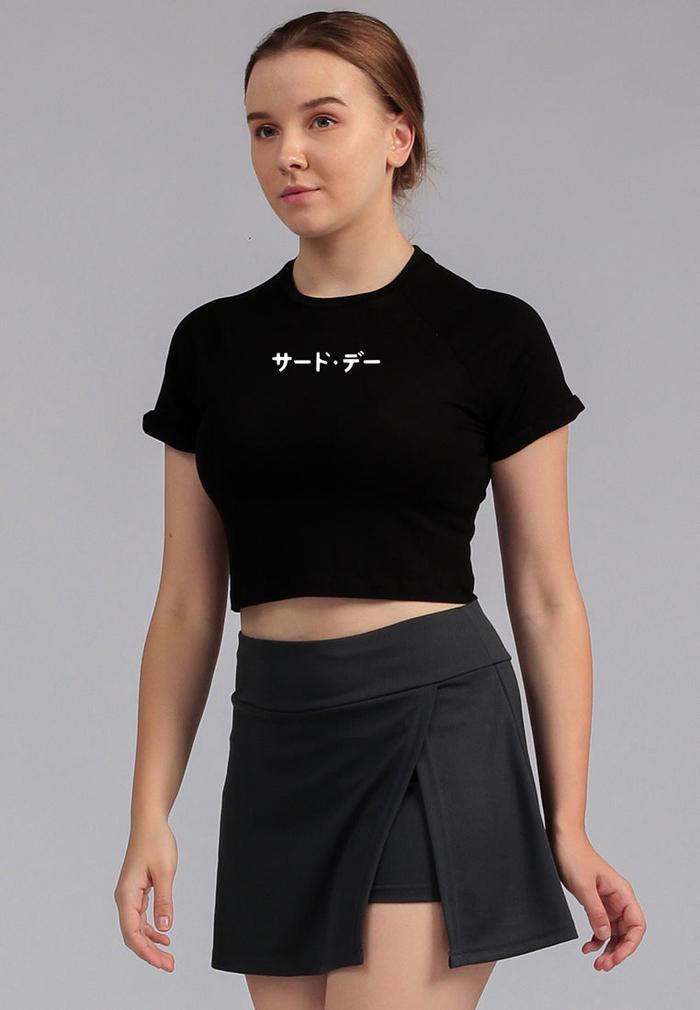 Gambar Third Day LTE03 STCP Crop Top Katakana Hitam Kaos Casual Wanita - L dari THIRD DAY undefined Tokopedia