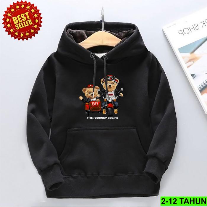 sweater hoodie anak usia 12 switer jaket anak cowok cewek Hitam, L