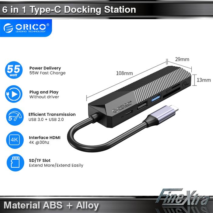Orico MDK-6P Docking Station USB-C Hub Multiporta - Adattatore Con HDMI, USB, SD, Per Laptop E Tablet