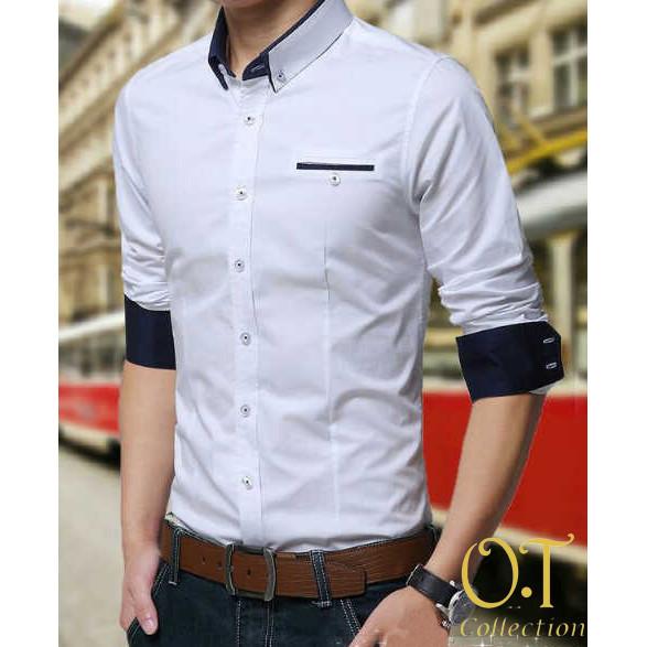 Gambar Kemeja Pria Slim Fit Baju Hem Laki2 Cowok Kemeja Putih XS S M L XL - Putih, S dari My Fashion21 undefined Tokopedia