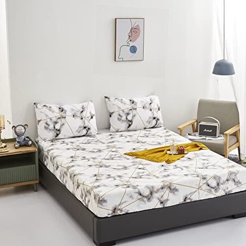 Gambar Wellboo White Bed Sheet Set Marble Geometric Bedding Sheets dari Home and Kitchen USA undefined Tokopedia