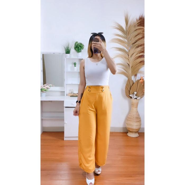 Gambar RX Fashion - Celana Kulot Highwaist - Linen Cullote Double Button - NN - MUSTARD dari Imammi Grosir Fashion undefined Tokopedia