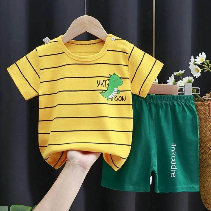 Gambar Setelan Baju Anak Atasan + Celana Pendek Cowok Laki-Laki Import 1 - Dino Kuning, 50/73 dari Nel Collection undefined 3 Tokopedia