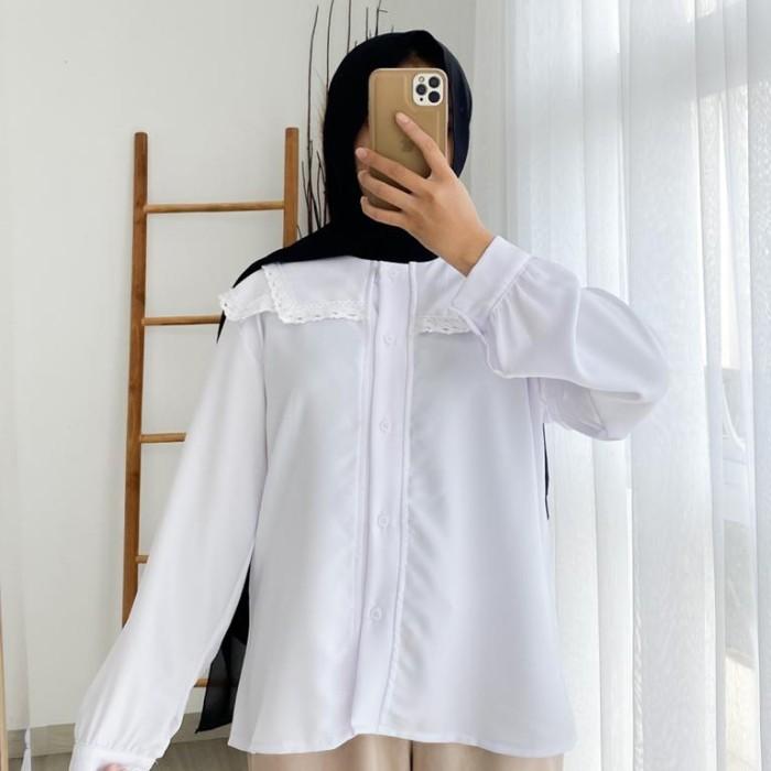 Gambar Atasan Wanita Hana shirt Kemeja Fashion Korea Kerah Renda - Putih, all size dari CV.Pusat_Baju_Murah.id undefined Tokopedia