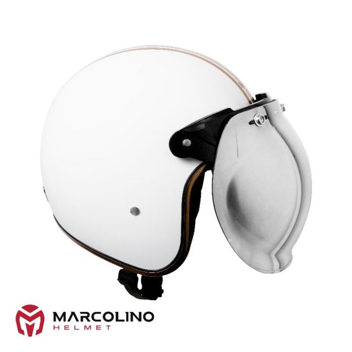 Gambar Helm Bogo Retro Marcolino White Batik Edition Glossy SNI Bubble Chrome - Bubble Chrome, S dari Marcolino Helmet undefined Tokopedia