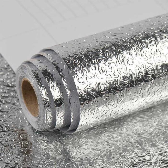 Gambar Stiker Wallpaper Aluminium Anti Minyak Foil Waterproof Ukuran 100x60cm - Orange - Silver dari okebuystoreid undefined Tokopedia