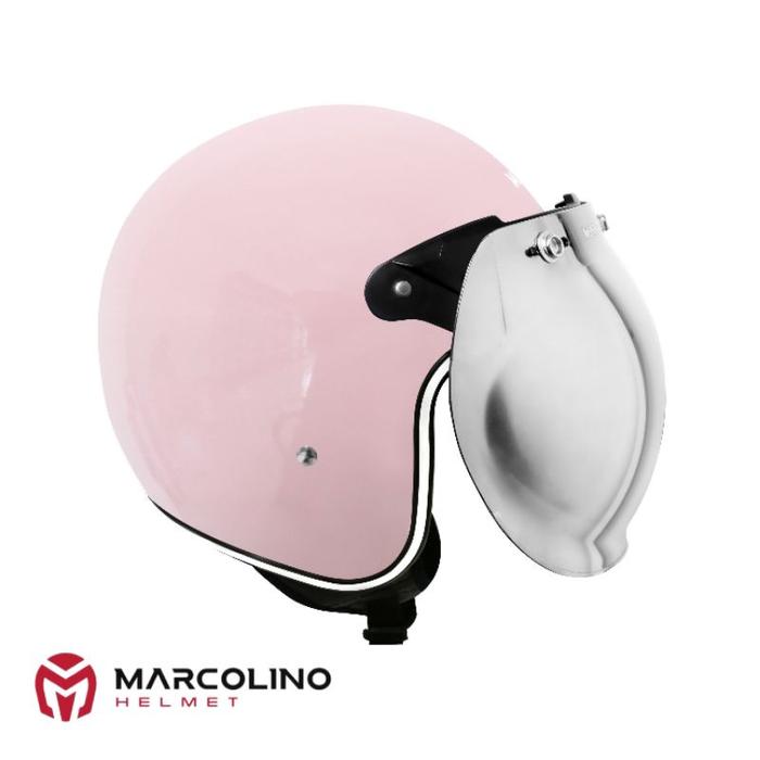 Gambar Helm Bogo Retro Marcolino Classic Edition Pink Glosy SNI Bubble Chrome - Bubble Chrome, S dari Marcolino Helmet undefined Tokopedia