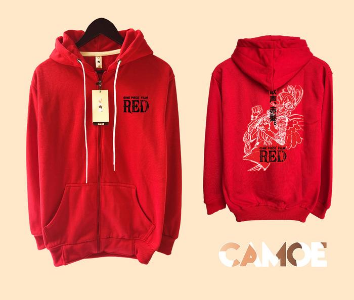 Jual Jaket Hoodie Zipper Anime One Piece MERAH Uta Japan - M