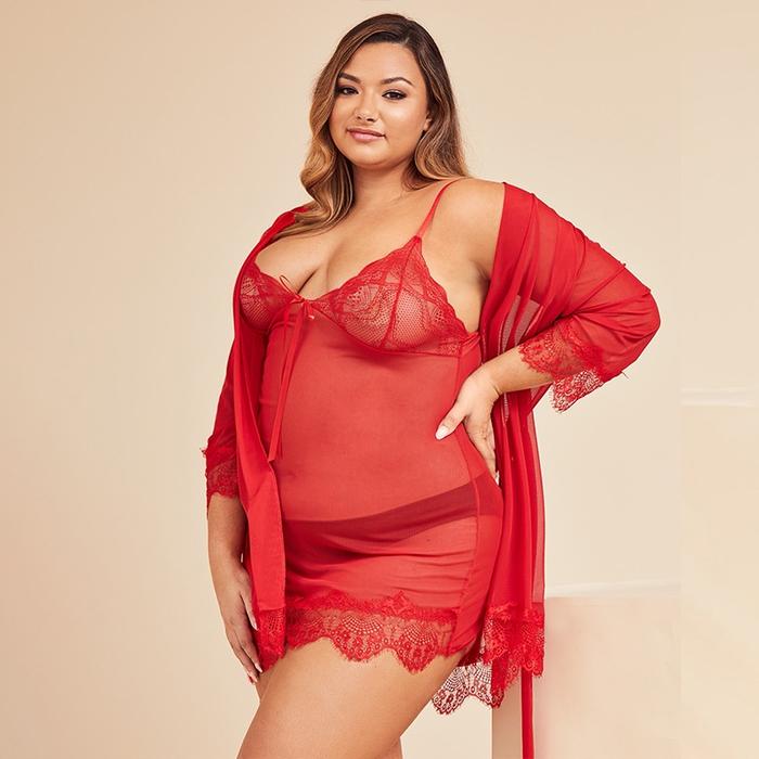 Gambar Setelan Baju kimono lingerie 2in1 jumbo Transparan Cewek Gemoy Premium - Merah 7149 dari Apparel.in undefined Tokopedia