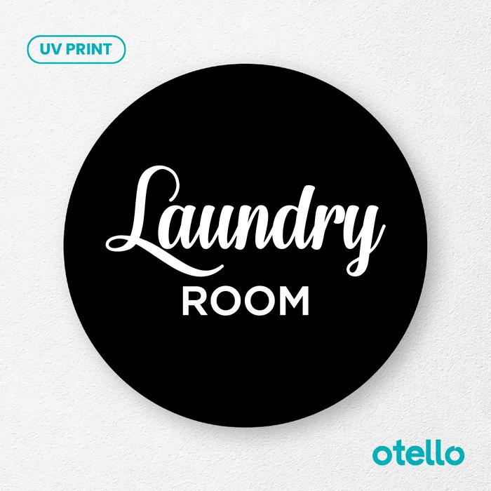 Gambar Tulisan Laundry Room Sign Board Akrilik Tempel Signage Dinding Papan - Bulat Hitam, 15 cm dari Otello Studio undefined Tokopedia