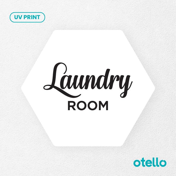 Gambar Tulisan Laundry Room Sign Board Akrilik Tempel Signage Dinding Papan - Hexa Putih, 20 cm dari Otello Studio undefined Tokopedia