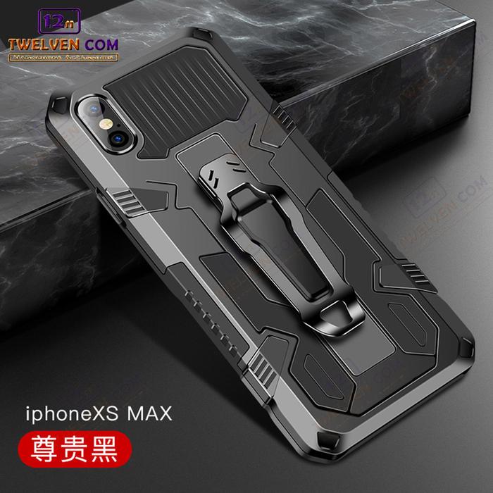 Gambar Case Shockproof iPhone XS Max Armor Hardcase Stand Clip - Hitam dari Twelven com undefined Tokopedia