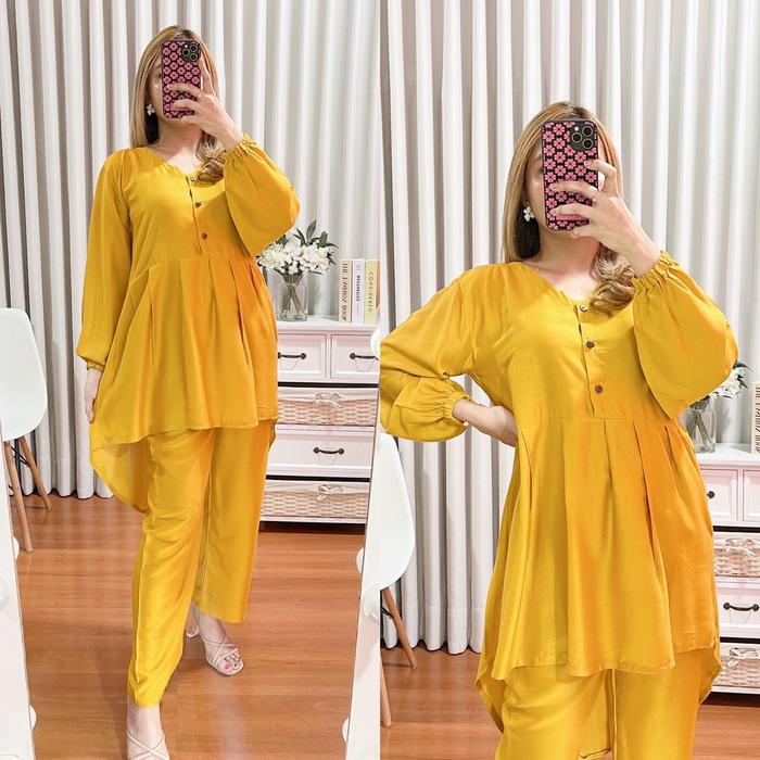 Gambar SETELAN TUNIK RAYON PINGUIN KEKINIAN PIYAMA BUSUI ONE SET FIT TO XL - A MUSTARD dari PEHH PIYAMA undefined Tokopedia