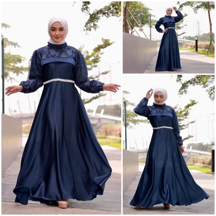 Gambar Baju Gamis Wanita Dress Muslim Lebaran Pesta Bahan Silk Tile Terbaru - NAVY, M LD 80-85cm dari SHIYAN_Store undefined Tokopedia