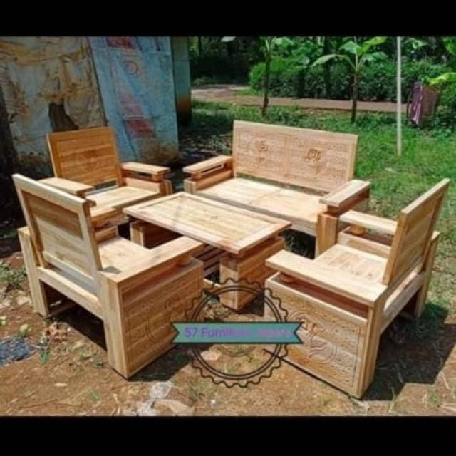 Gambar Meja Kursi Ruang Tamu Kursi Tamu Jati Model Robot Mentahan Jati Jepara dari Tukang Mebel Furniture Jepara undefined Tokopedia