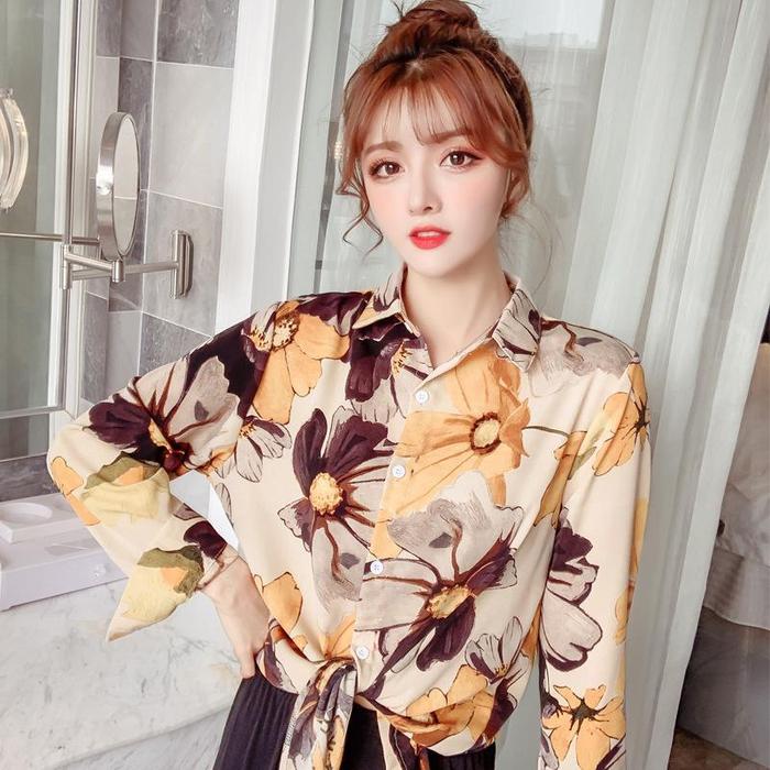 Gambar Christina Kemeja Katun Silk Lengan Panjang Bunga Atasan Kantor Korean - Flower, M dari theshoppingxv undefined Tokopedia
