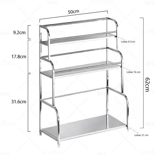 Gambar Rak Bumbu Masak Peralatan Dapur Stainles 40cm 50cm 3 Susun - 50cm dari Elektropeds undefined Tokopedia