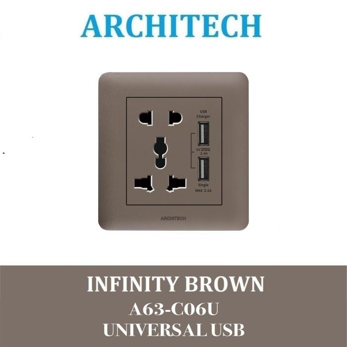Gambar ARCHITECH INFINITY BROWN / SAKLAR USB / STOP KONTAK A63 NEW 2.3 - UNIVERSAL 2 USB dari ARCHITECH INDONESIA undefined Tokopedia