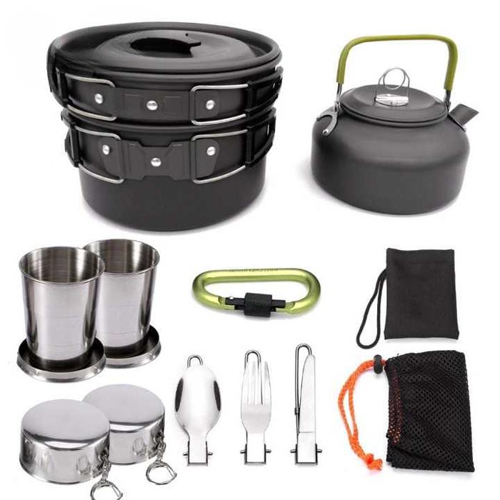 Gambar Cooking Set Camping Outdoor isi Panci Masak Teko Pisau Alat Makan - Hitam dari Maslinda Store undefined Tokopedia
