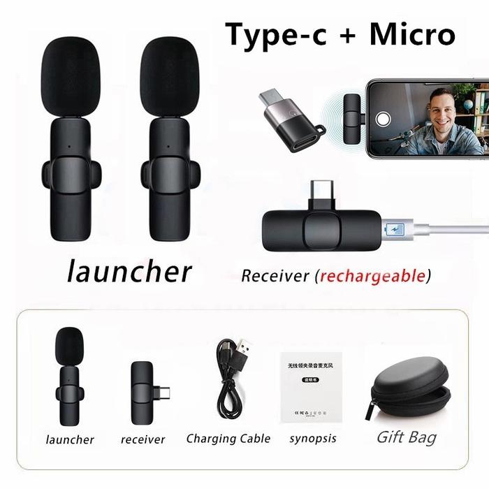 Gambar TOPSPOT Mikrofon Nirkabel Dual Lavalier Mikrofon Plug & Play Lapel Mic - 2mic-typec+micr dari Kecantikan Mistik undefined Tokopedia