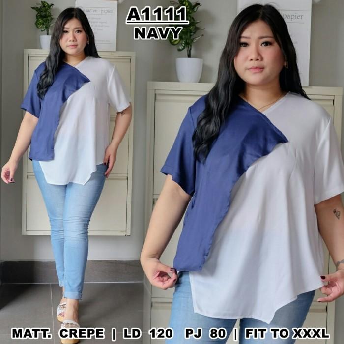 Gambar Atasan Blouse Jumbo Murah LD 120 3XL Crepe Polos DINDA Fashion Bigsize - Navy dari Baju.Bigsize undefined Tokopedia