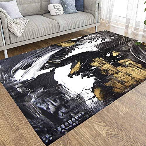 Gambar Pamime Soft Large Area Rug, Abstract Painted Black White Gold dari Home and Kitchen USA undefined Tokopedia