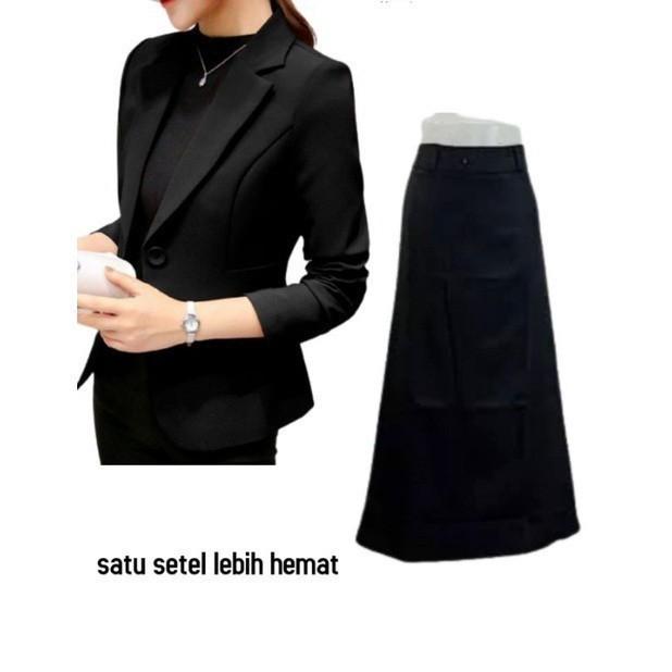Gambar SETELAN 2IN1 BLAZER ROK PANJANG WANITA BLAZER MURAH JAS PRAMUGARI - Hitam, XS dari Manal Maram undefined Tokopedia