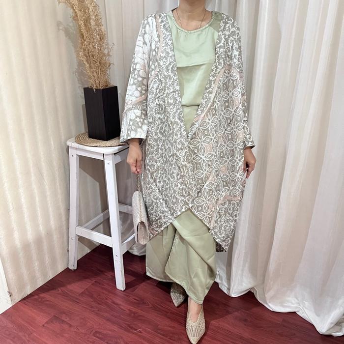 Gambar PAKAIAN KONDANGAN SET OUTER BATIK VISCOSE ROK LILIT FREE INNER PREMIUM - SAGE dari Bharatabatik99 undefined Tokopedia