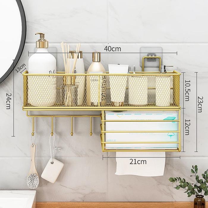 Gambar Rak Kosmetik Aksesoris Kamar Mandi Warna Putih/ Hitam Bahan Besi - Gold+box+hook dari REJEKI NAMPOL undefined Tokopedia