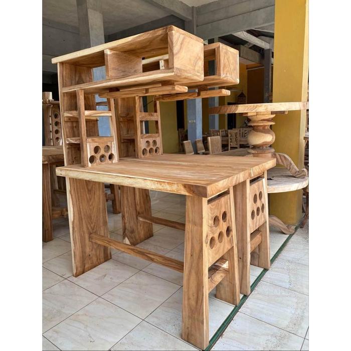 Gambar SET MEJA BAR CAFE KAYU TREMBESI | KURSI BAR MEJA BAR FURNITURE JEPARA - BELUM WARNA dari Almeera Jepara Furniture undefined Tokopedia