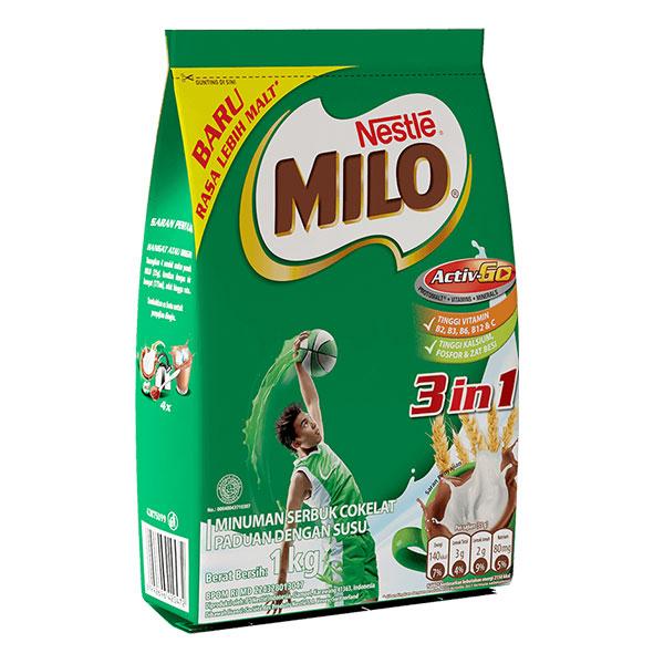 Gambar MILO 3 IN 1 POUCH 1 KG dari Hypermart Ciputra World Surabaya undefined Tokopedia