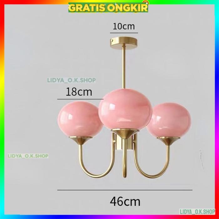 Gambar OK Lampu LED Mewah Lampu Hias Gantung Retro Warna Pink Untuk Kamar - 3 kepala dari Lidya O.K Shop undefined Tokopedia