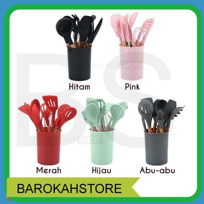 Gambar Spatula Silikon Set Gagang Kayu Tahan Panas Alat Masak Dapur Lengkap - RANDOM, NO BUBBLEWRAP dari BAROKAH11STORE undefined Tokopedia