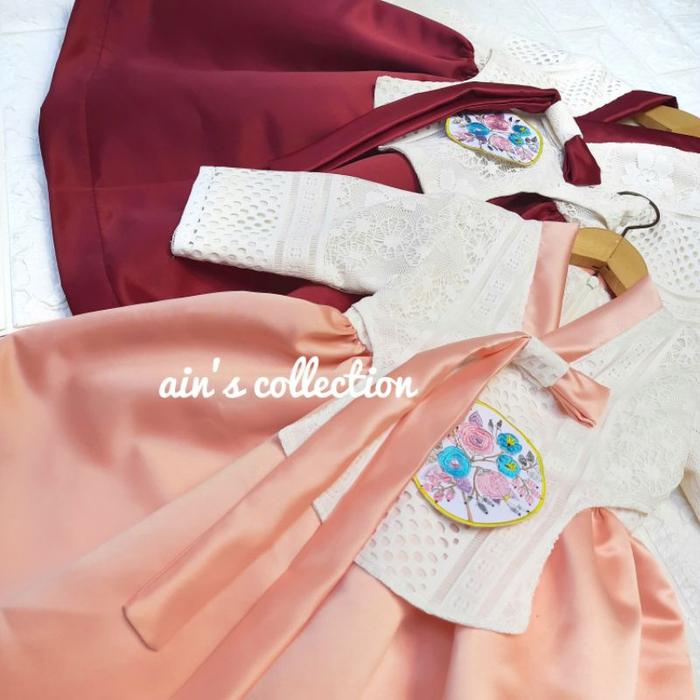 Jual HANBOK ANAK korea LILY BROCADE || Baju Adat Merah, 1th - Main Image