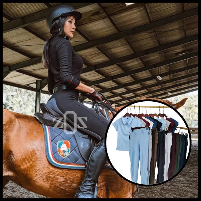 Gambar ~ada Baju Kaos Half Zipper Celana Pants Women Berkuda Equestrian Set dari Miese undefined Tokopedia