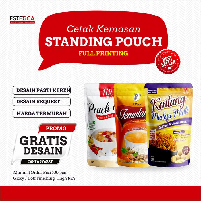 Gambar Cetak Print Kemasan Standing Pouch Full Print 15x24 Per Pcs - Ziplock, 100 pcs dari Sha labs undefined Tokopedia