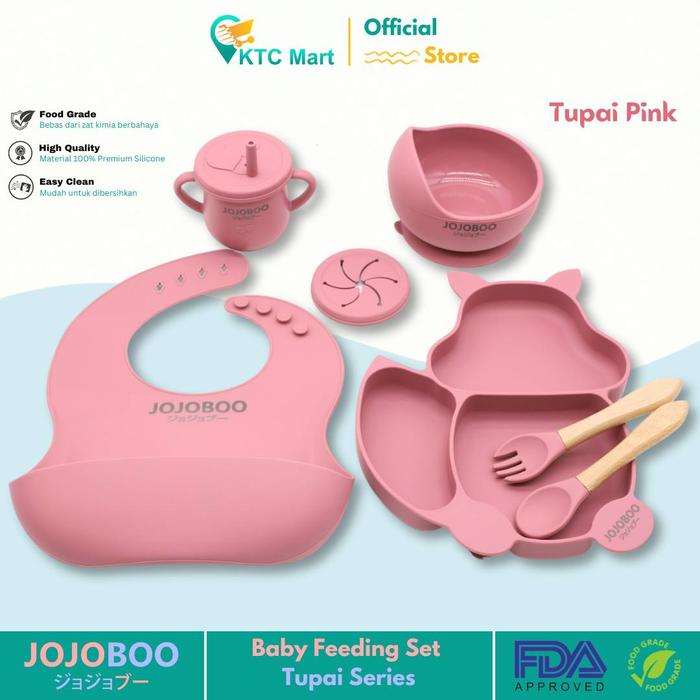 Gambar JOJOBOO - 8 in 1 Tempat Makan Bayi Silikon Baby Feeding Anti Slip - Tupai Pink, 8 in 1 Baby Set dari KtcMart undefined Tokopedia