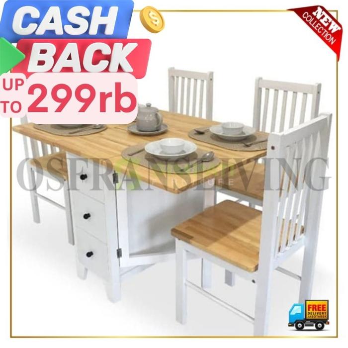 Gambar TERLARIS SET MEJA MAKAN FULL KAYU DENGAN LACI - MILNA dari asepshowditpi undefined Tokopedia