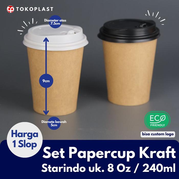 Jual PAPER CUP KRAFT BROWN COKLAT 8 OZ 240ML + TUTUP PAPER CUP - Tutup ...