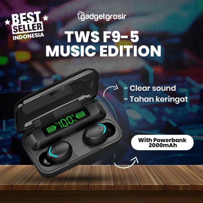 Jual Earphone Headset TWS F9 Fingerprint Bluetooth Powerbank