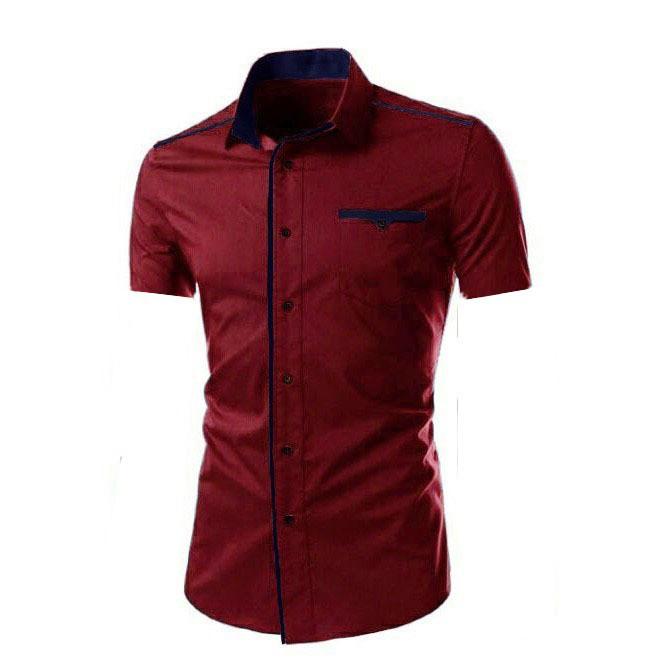 Gambar NEW FASHION KEMEJA PRIA LENGAN PENDEK ZEUS 4 WARNA M-L-XL-XXL-3XL/HEM - maroon, L dari Acilyroom undefined Tokopedia
