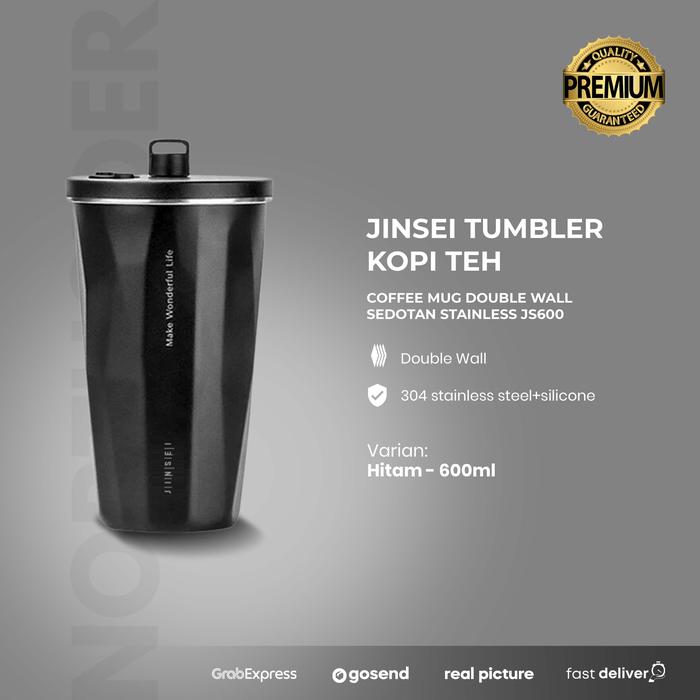 Gambar Jinsei Tumbler kopi teh coffee mug double wall Sedotan stainless JS600 - Hitam dari Northsider Coffee Shop undefined Tokopedia