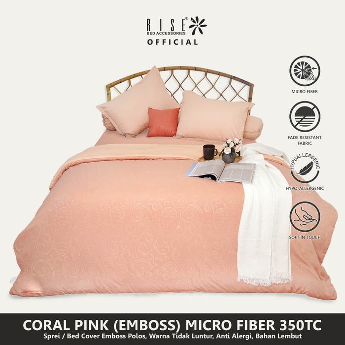 Gambar Rise Finezza Sprei Set Bed Cover Microfiber Embossed Motif Coral Pink - Coral Pink, 120x200 dari risebedding Kota Bandung Tokopedia