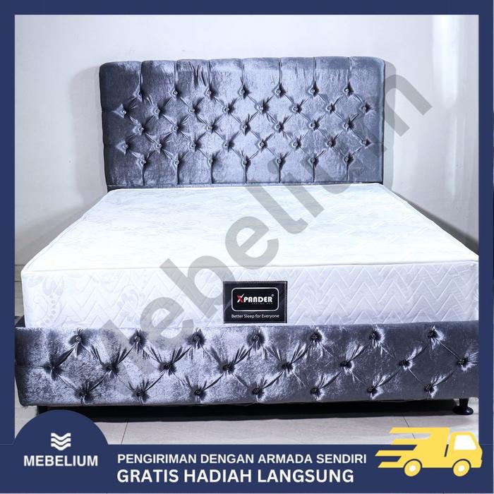 Gambar Set Dipan Kasur Luxury Beludru Silver | Tempat Tidur Ranjang Premium - Set Expander, 180 x 200 cm dari Mebelium undefined Tokopedia