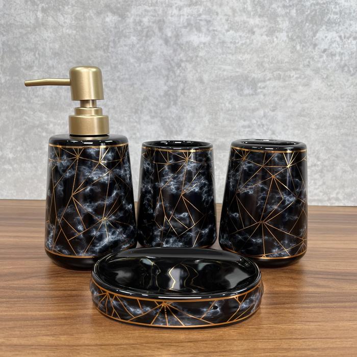 Gambar GREEN LIVING Bathroom Set 4 Pcs Hampers Marble Sky Star Bahan Keramik Estetik / Alat Peralatan Kamar Mandi Sikat Gigi Sabun Aesthetic - Sky Hitam dari Green Living GL undefined Tokopedia