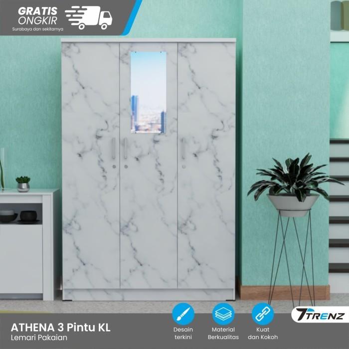 Gambar Lemari Baju 3 Pintu Marble dengan kaca masuk rak skincare Lemari pakai - Tanpa Rakit dari Trenz Furniture undefined Tokopedia